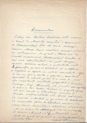 Document scris și semnat olograf de Mihail Petroveanu