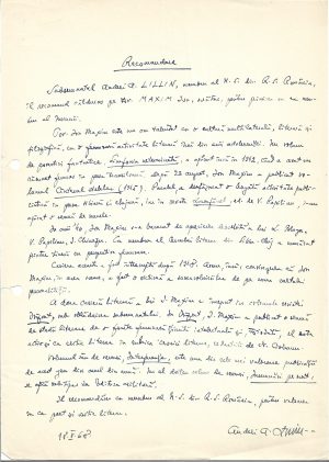 Document scris și semnat olograf de Andrei A Lillin, 1968