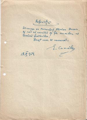 Document scris și semnat olograf de Eusebiu Camilar, 1959