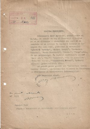 Semnătura olografă a lui Radu Boureanu, 1947
