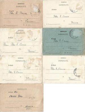 Petru E Oance, lot de 7 avize primite de la Bocșana, Institut de economii și credit, respectiv Banca de Comerț și Industrie din Bocșa Montană, 1920-1922