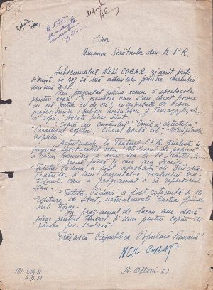 Nell Cobar, act scris și semnat olograf, 1950