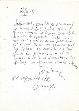 Document scris și semnat olograf de Fănuș Neagu, 1983