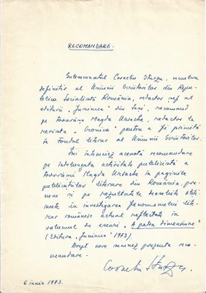 Document scris și semnat olograf de Corneliu Sturzu, 1973