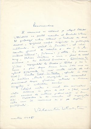 Valentin Silvestru, act scris și semnat olograf, 1975
