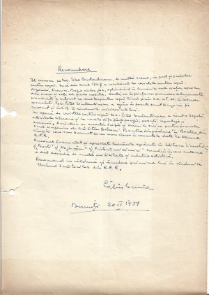Călin Gruia (Chiril Gurduz), act scris și semnat olograf, 1959