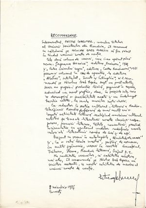 Petre Ghelmez, act scris și semnat olograf, 1987