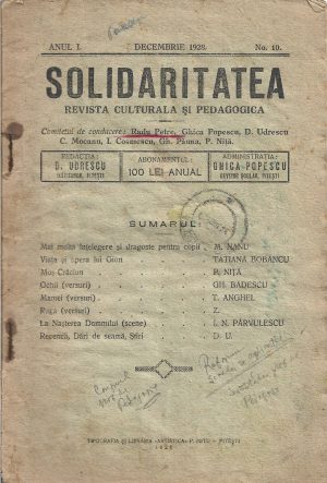 Solidaritatea, revistă culturală și pedagogică, 10/1928, Pitești