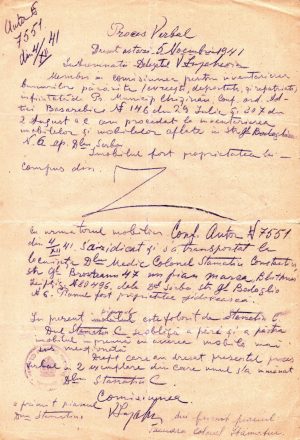 Comisiunea pentru inventarierea bunurilor părăsite/evreiești/deportați și repatriați, 1941, Chișinău, Basarabia, inventar bunuri și dare în folosință către ofițer român