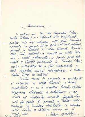 Mihai Gafița, act scris și semnat olograf, 1968
