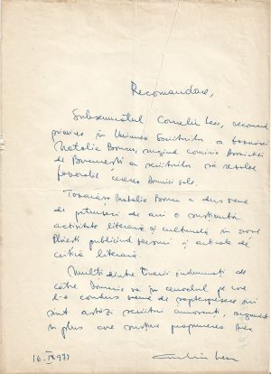 Corneliu Leu, act scris și semnat olograf, 1973