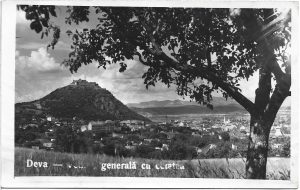 Deva, Vedere generală cu cetatea, ștampilă de cenzură Deva, 1943, carte poștală