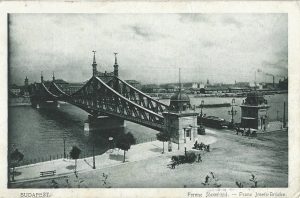 Budapest, Ferenc József hid, Franz Josefs Brücke, expediată de un român de la Budapesta la Sibiu în octombrie 1919, ștampilă de cenzură Cluj