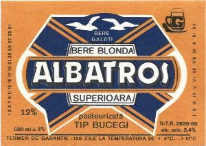 Etichetă bere blondă superioară pasteurizată tip Bucegi, Albatros, Bere Galați
