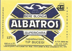 Etichetă bere blondă superioară nepasteurizată tip Bucegi, Albatros, Bere Galați