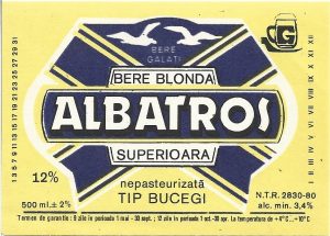 Etichetă bere blondă superioară nepasteurizată tip Bucegi, Albatros, Bere Galați