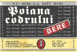 Etichetă bere Poiana codrului, 1994-1995, SC Bere SA Satu Mare