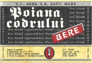 Etichetă bere Poiana codrului, 1994-1995, SC Bere SA Satu Mare