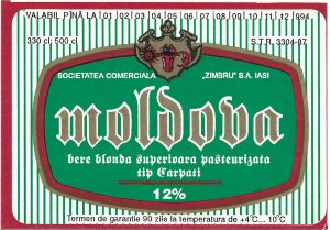 Etichetă bere blondă superioară pasteurizată tip Carpați, Moldova, 1994, Societatea comercială Zimbru SA, Iași
