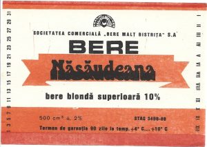 Etichetă bere blondă superioară Năsăudeana, Societatea comercială Bere Malț Bistrița SA, începutul anilor 1990