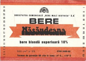 Etichetă bere blondă superioară Năsăudeana, Societatea comercială Bere Malț Bistrița SA, începutul anilor 1990