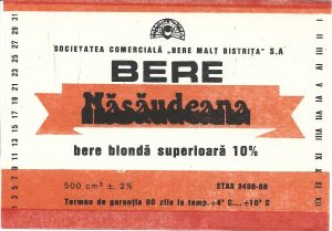 Etichetă bere blondă superioară Năsăudeana, Societatea comercială Bere Malț Bistrița SA, începutul anilor 1990