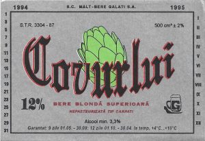 Etichetă bere blondă superioară Covurlui, 1994-1995, SC Malț Bere Galați SA