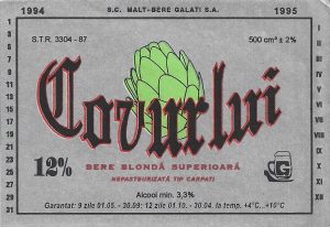 Etichetă bere blondă superioară Covurlui, 1994-1995, SC Malț Bere Galați SA