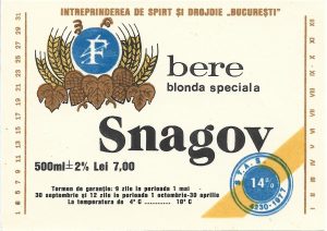 Etichetă bere blondă specială Snagov, Întreprinderea de spirt și drojdie București