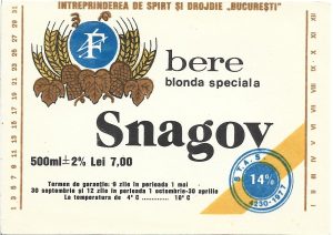 Etichetă bere blondă specială Snagov, Întreprinderea de spirt și drojdie București