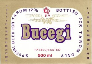 Etichetă bere Bucegi pasteurisated, special beer for TAROM, bottled for TAROM