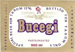 Etichetă bere Bucegi pasteurisated, special beer for TAROM, bottled for TAROM