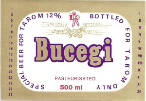 Etichetă bere Bucegi pasteurisated, special beer for TAROM, bottled for TAROM