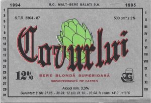 Etichetă bere blondă superioară Covurlui, 1994-1995, SC Malț Bere Galați SA