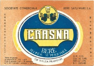 Etichetă bere blondă superioară Crasna, Societatea comercială Bere Satu Mare SA, începutul anilor 1990