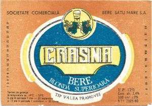 Etichetă bere blondă superioară Crasna, Societatea comercială Bere Satu Mare SA, începutul anilor 1990