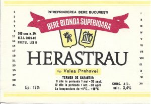 Etichetă bere superioară Herăstrău, tip Valea Prahovei, Întreprinderea Bere București