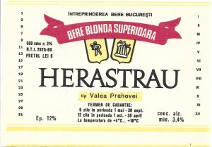Etichetă bere superioară Herăstrău, tip Valea Prahovei, Întreprinderea Bere București
