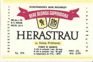Etichetă bere superioară Herăstrău, tip Valea Prahovei, Întreprinderea Bere București