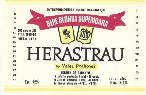 Etichetă bere superioară Herăstrău, tip Valea Prahovei, Întreprinderea Bere București