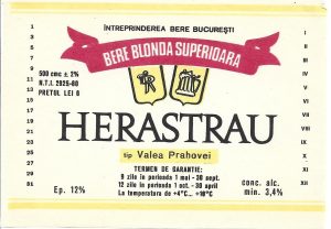 Etichetă bere superioară Herăstrău, tip Valea Prahovei, Întreprinderea Bere București