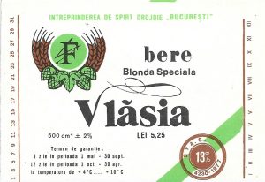 Etichetă bere blondă specială Vlăsia, Întreprinderea de Spirt Drojdie București