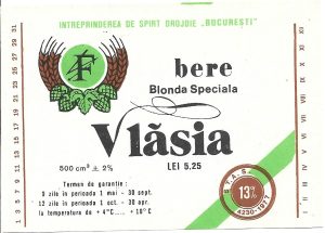 Etichetă bere blondă specială Vlăsia, Întreprinderea de Spirt Drojdie București