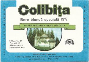 Etichetă bere blondă specială Colibița, Întreprinderea Bere Bistrița