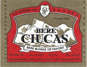 Etichetă bere blondă tip Favorit, Ciucaș, SC Aurora SA Brașov, începutul anilor 1990