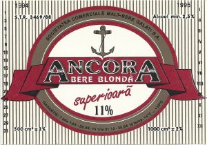 Etichetă bere blondă superioară Ancora, 1994-1995, Societatea comercială Malț Bere Galați SA