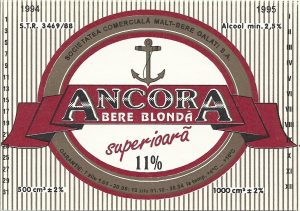 Etichetă bere blondă superioară Ancora, 1994-1995, Societatea comercială Malț Bere Galați SA