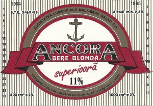 Etichetă bere blondă superioară Ancora, 1994-1995, Societatea comercială Malț Bere Galați SA