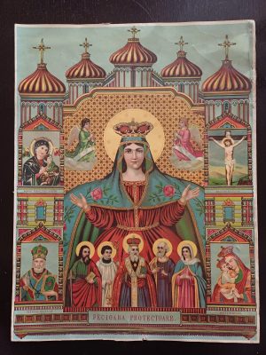 Fecioara Protectoare, litografie românească religioasă de epocă