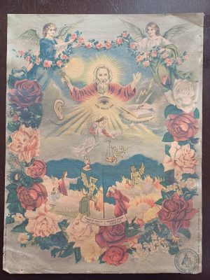 Moartea omului nevinovat și moartea omului păcătos, litografie românească religioasă de epocă tipărită la Gherla, județul Cluj